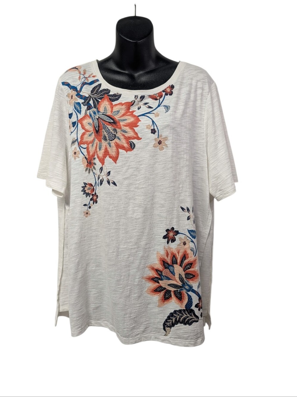 Chico’s Women's White Ultimate Top Floral Print Size 3 XL Soft Cotton Modal